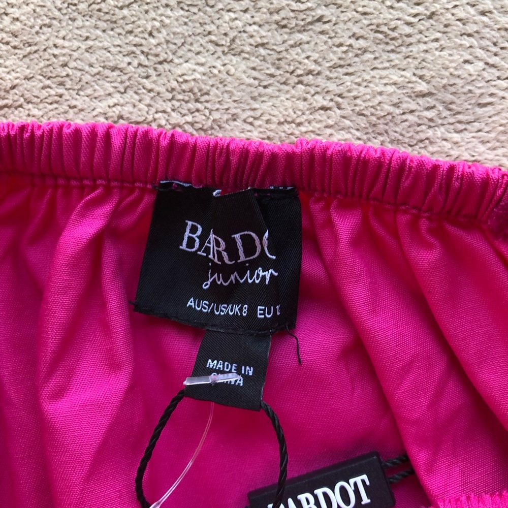 Bardot Fuschia Pink Flouncy Square Neck Ruffled Cotton Dress - Picture 4 of 10